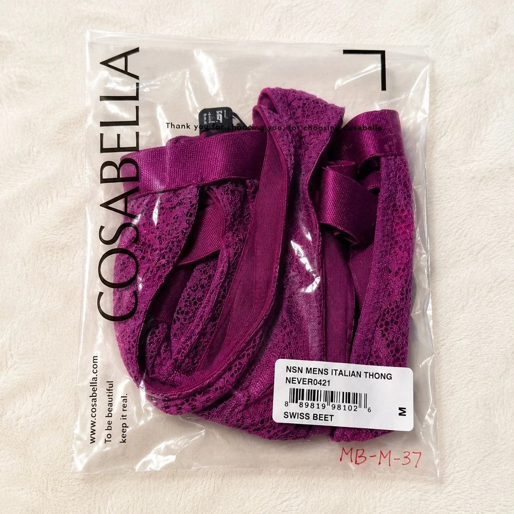 COSABELLA NSN Men's Italian Lace Thong Swiss Beet‎ Purple - Size M / NWT